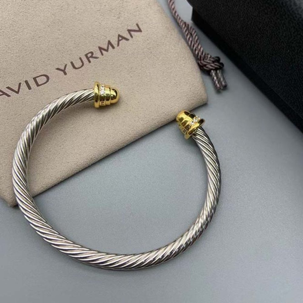 David Yurman Sterling Silver Cable Bracelet with 18K Gold Dome